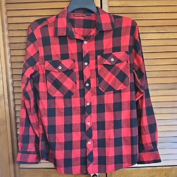 Vintage Design in Italy Luxury Red & Black Plaid Men's Shirt button down flannel - Picture 12 of 12